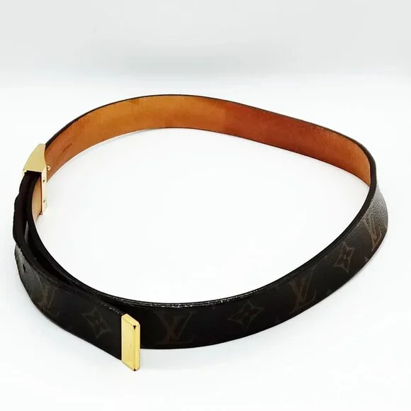 Authentic Louis Vuitton Monogram Belt Gold Buckle LV Vintage Designer Belt - Picture 4 of 10
